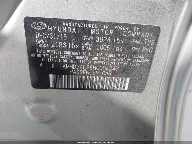 KMHD74LF6HU084247 Hyundai ELANTRA SE