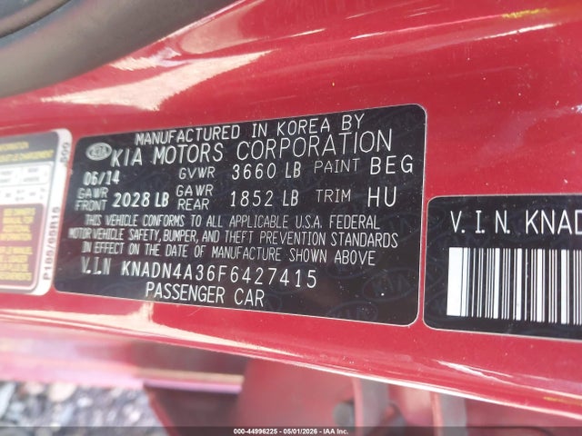 Auction sale of the 2015 Kia Rio Ex, vin: KNADN4A36F6427415, lot number: 44996225
