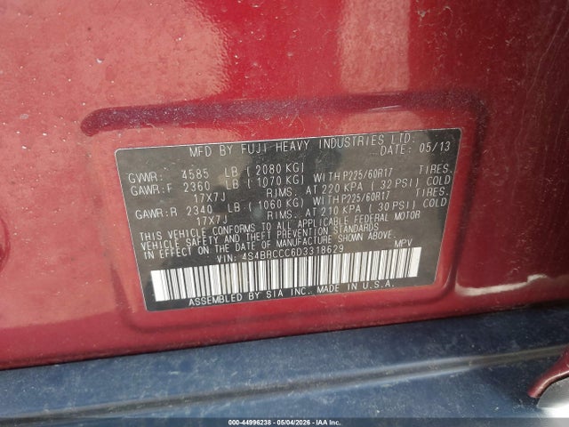 Aukcja sprzedaży 2013 Subaru Outback 2.5i Premium, vin: 4S4BRCCC6D3318629, numer aukcji: 44996238