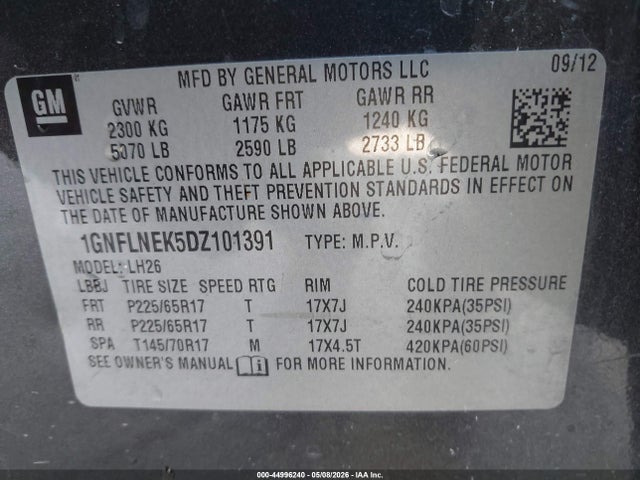 Aukcja sprzedaży 2013 Chevrolet Equinox 2lt, vin: 1GNFLNEK5DZ101391, numer aukcji: 44996240