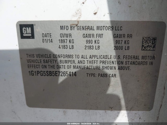 Aukcja sprzedaży 2014 Chevrolet Cruze Ltz, vin: 1G1PG5SB5E7265414, numer aukcji: 44996244