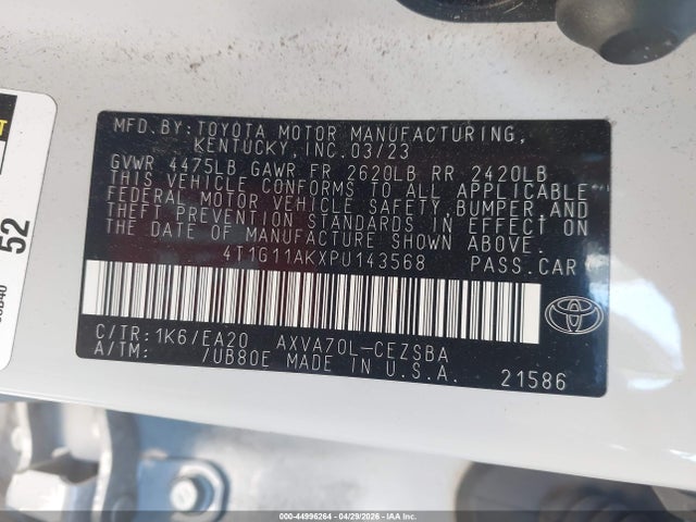 4T1G11AKXPU143568 Toyota CAMRY SE