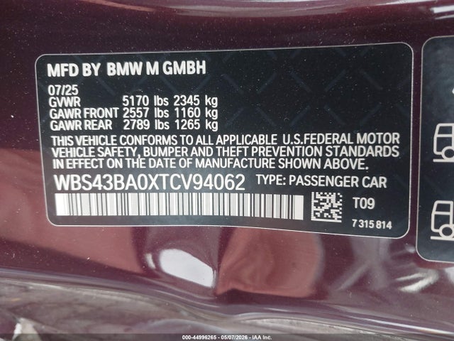BMW M4 Competition Xdrive 2026 WBS43BA0XTCV94062 Image 9