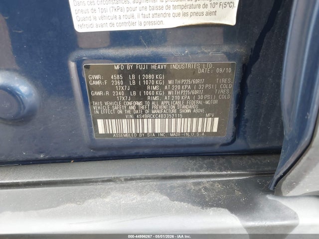 Продаж на аукціоні авто 2011 Subaru Outback 2.5i Limited, vin: 4S4BRCKC4B3352115, номер лоту: 44996267