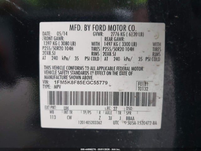 Aukcja sprzedaży 2014 Ford Explorer Limited, vin: 1FM5K8F85EGC55779, numer aukcji: 44996276