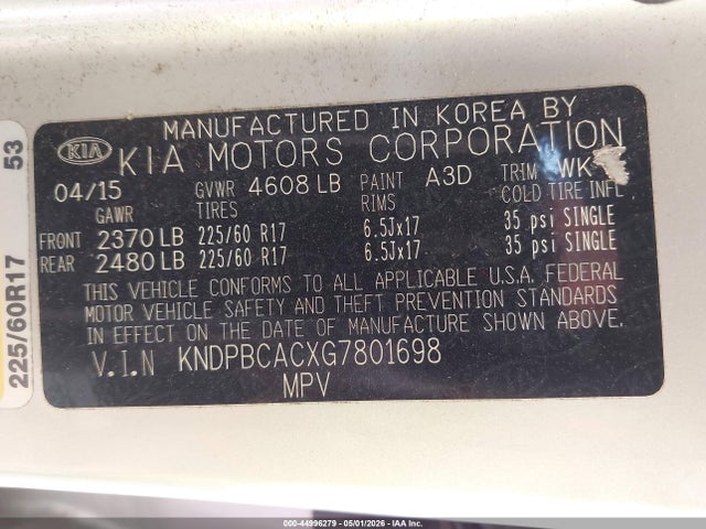 KNDPBCACXG7801698 KIA Sportage Lx