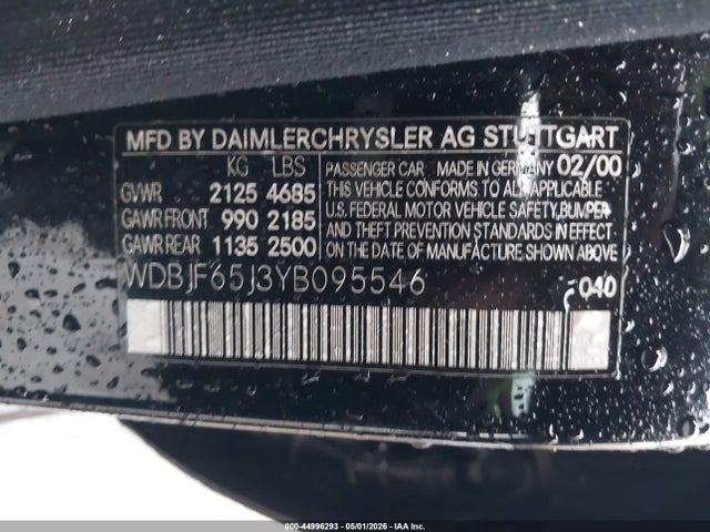 44996293 :رقم المزاد ، WDBJF65J3YB095546 vin ، 2000 Mercedes-benz E 320 مزاد بيع