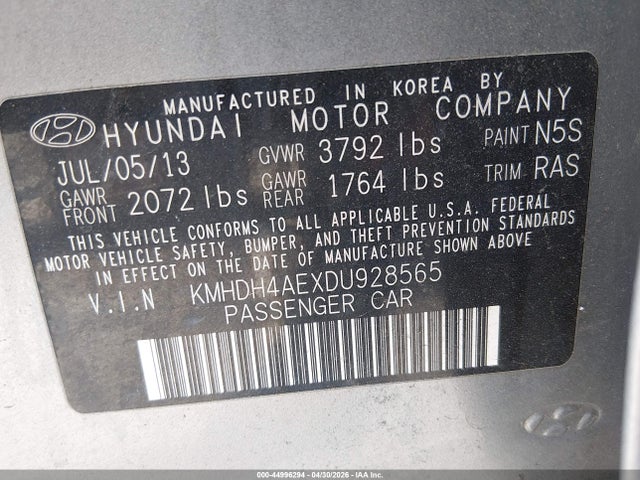 Продажа на аукционе авто 2013 Hyundai Elantra Gls, vin: KMHDH4AEXDU928565, номер лота: 44996294