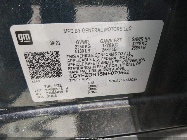 44996337 :رقم المزاد ، 1GYFZDR45MF079661 vin ، 2021 Cadillac Xt4 Awd Premium Luxury مزاد بيع