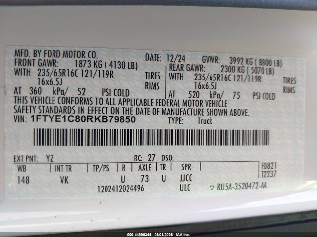 Продаж на аукціоні авто 2024 Ford Transit-150, vin: 1FTYE1C80RKB79850, номер лоту: 44996344