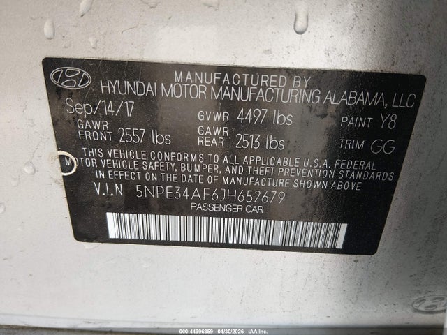 5NPE34AF6JH652679 Hyundai SONATA SEL
