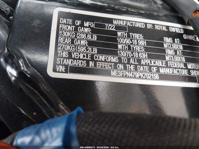 44996373 :رقم المزاد ، ME3FPN479PK702156 vin ، 2023 Royal Enfield Motors Int 650 مزاد بيع