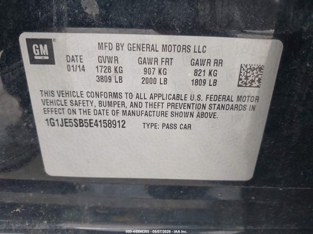 Продаж на аукціоні авто 2014 Chevrolet Sonic Ltz Auto, vin: 1G1JE5SB5E4158912, номер лоту: 44996385