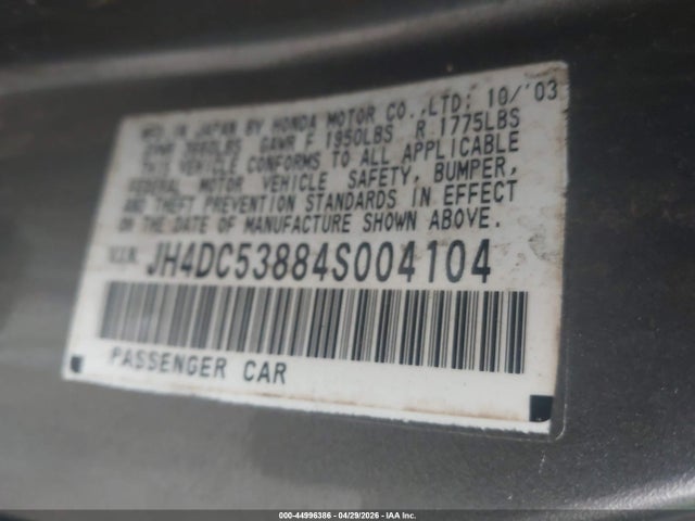 44996386 :رقم المزاد ، JH4DC53884S004104 vin ، 2004 Acura Rsx مزاد بيع