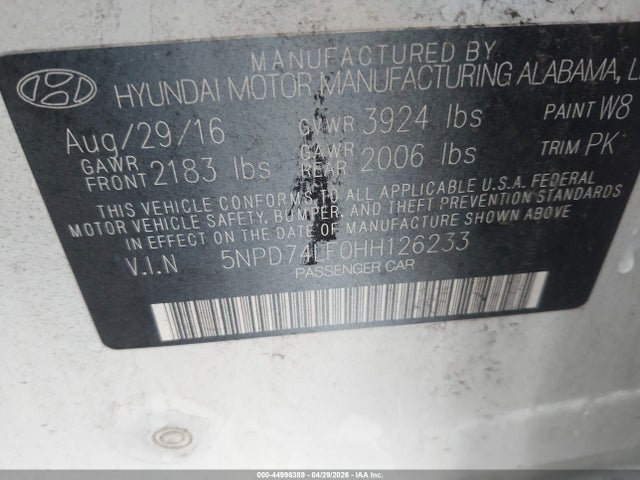 Aukcja sprzedaży 2017 Hyundai Elantra Se, vin: 5NPD74LF0HH126233, numer aukcji: 44996389
