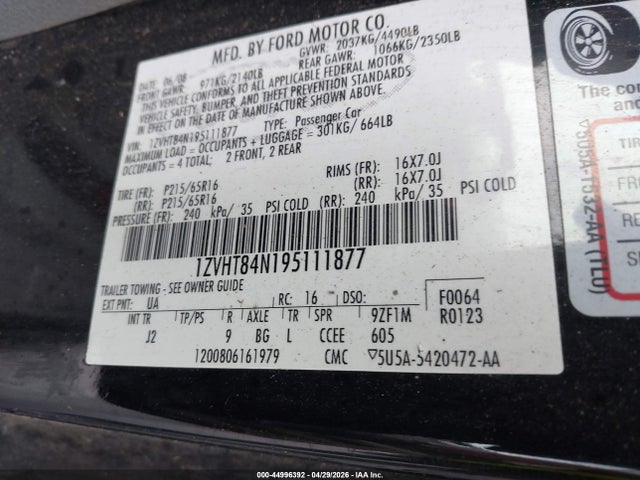 Aukcja sprzedaży 2009 Ford Mustang V6/v6 Premium, vin: 1ZVHT84N195111877, numer aukcji: 44996392