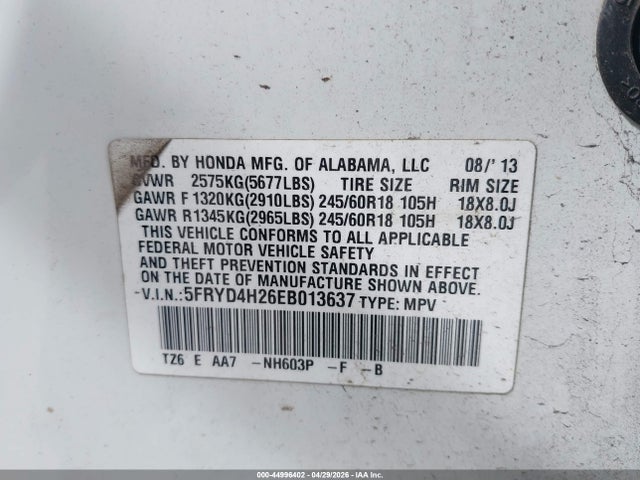 Aukcja sprzedaży 2014 Acura Mdx, vin: 5FRYD4H26EB013637, numer aukcji: 44996402