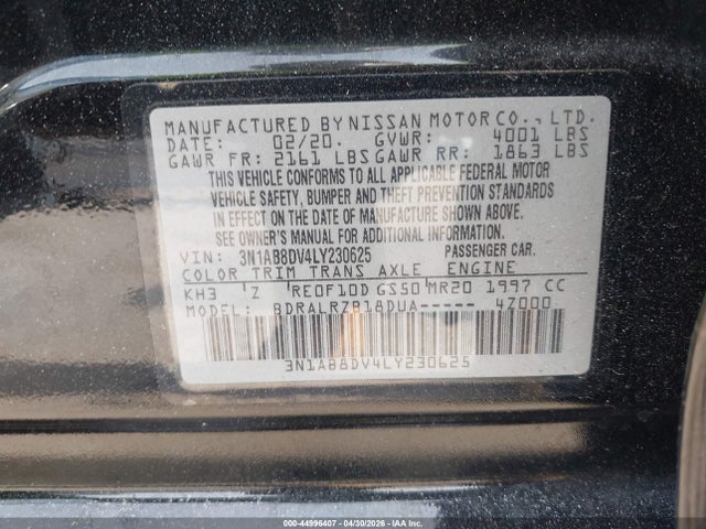 Продажа на аукционе авто 2020 Nissan Sentra Sr Xtronic Cvt, vin: 3N1AB8DV4LY230625, номер лота: 44996407