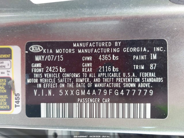 5XXGM4A79FG477779 KIA Optima Lx