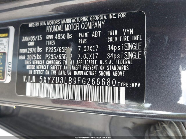 5XYZU3LB9FG266680 Hyundai Santa Fe Sport 2.4l