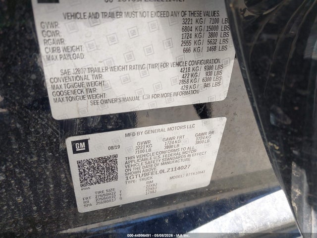 Aukcja sprzedaży 2020 Gmc Sierra 1500 4wd  Short Box Denali, vin: 1GTU9FEL0LZ114027, numer aukcji: 44996491
