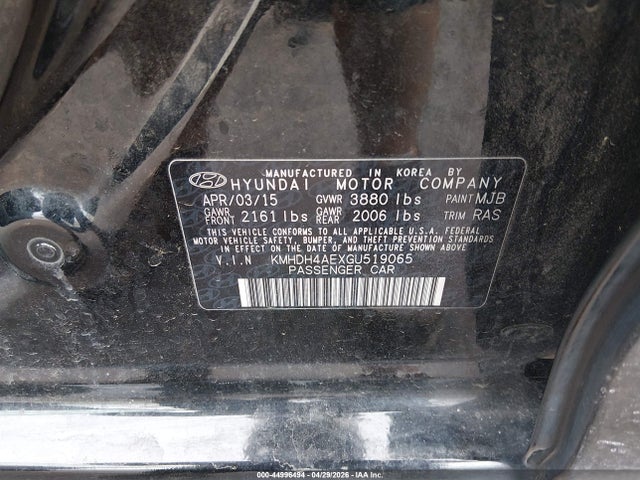Aukcja sprzedaży 2016 Hyundai Elantra Se, vin: KMHDH4AEXGU519065, numer aukcji: 44996494