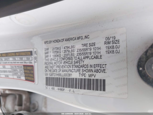 Aukcja sprzedaży 2020 Acura Rdx Technology Package, vin: 5J8TC1H55LL000381, numer aukcji: 44996499