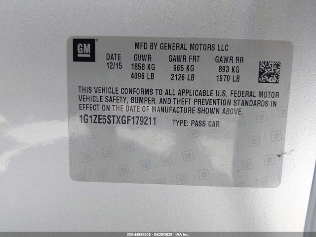 1G1ZE5STXGF179211 Chevrolet MALIBU 1LT
