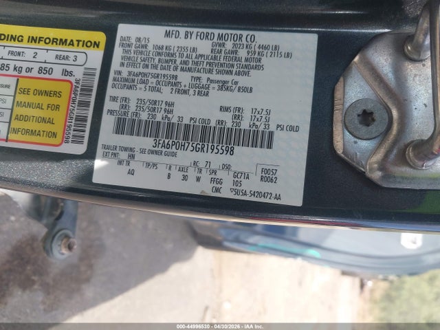 Ford FUSION SE 2016 3FA6P0H75GR195598 Image 9