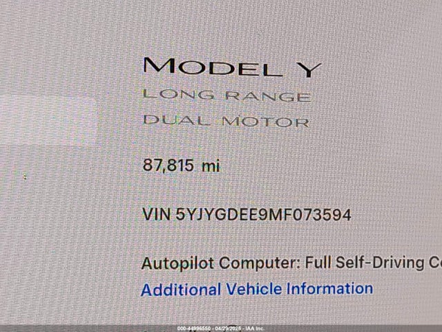 5YJYGDEE9MF073594 Tesla Model Y Long Range Dual Motor All-wheel Drive