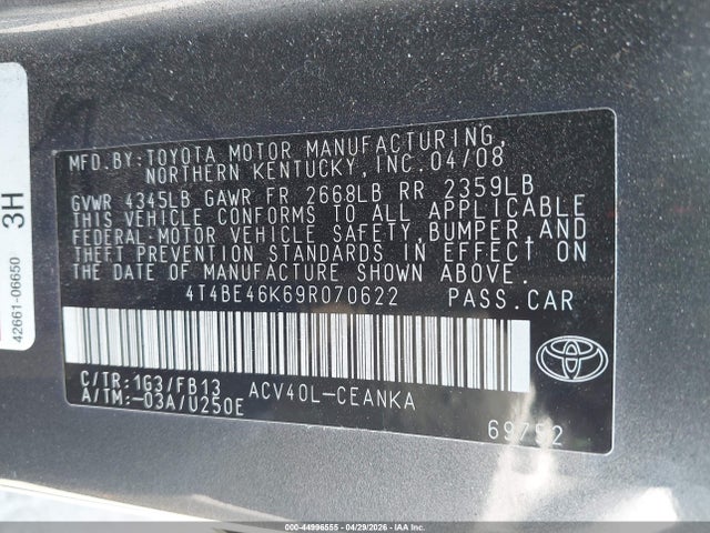 Aukcja sprzedaży 2009 Toyota Camry Le, vin: 4T4BE46K69R070622, numer aukcji: 44996555