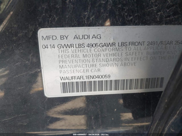 44996557 :رقم المزاد ، WAUFFAFL1EN040059 vin ، 2014 Audi A4 2.0t Premium مزاد بيع
