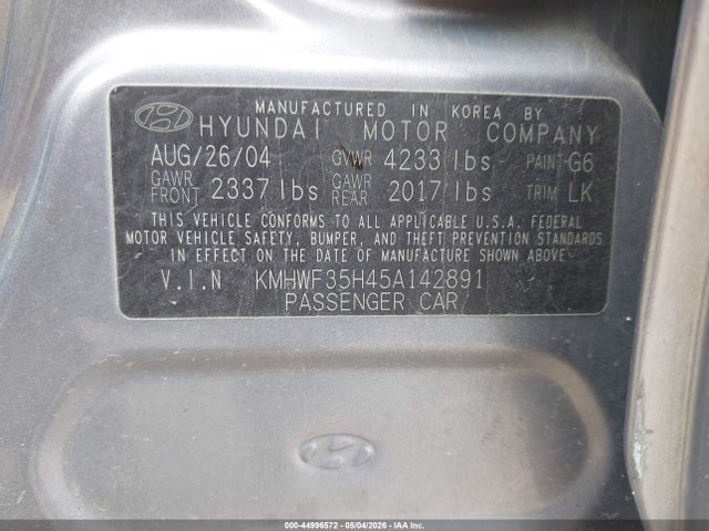 Aukcja sprzedaży 2005 Hyundai Sonata Gls/lx, vin: KMHWF35H45A142891, numer aukcji: 44996572