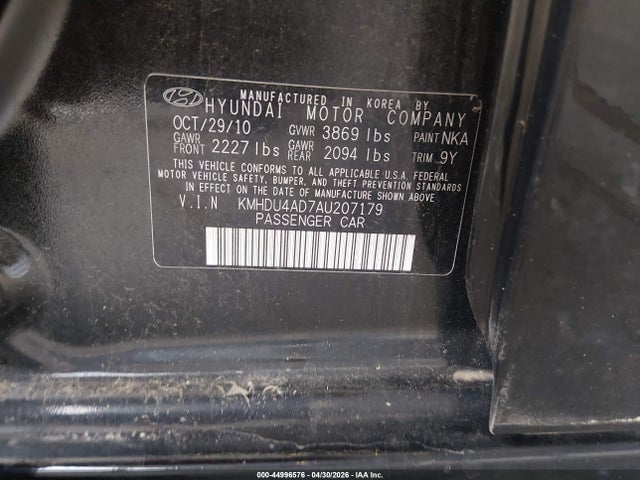 2010 Hyundai Elantra Se მანქანა იყიდება აუქციონზე, vin: KMHDU4AD7AU207179, აუქციონის ნომერი: 44996576