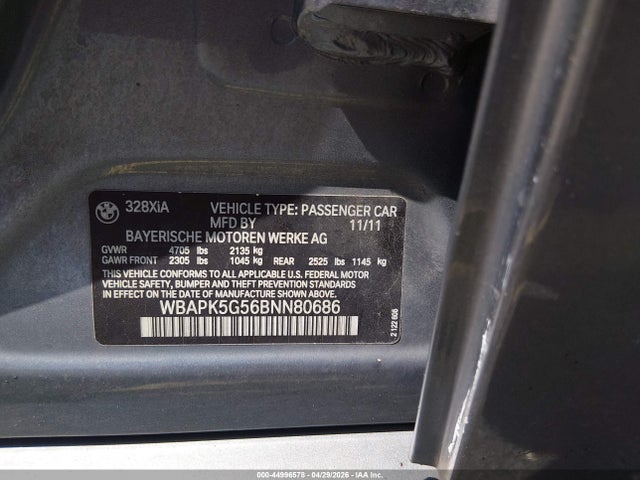 Продаж на аукціоні авто 2011 Bmw 328i Xdrive, vin: WBAPK5G56BNN80686, номер лоту: 44996578