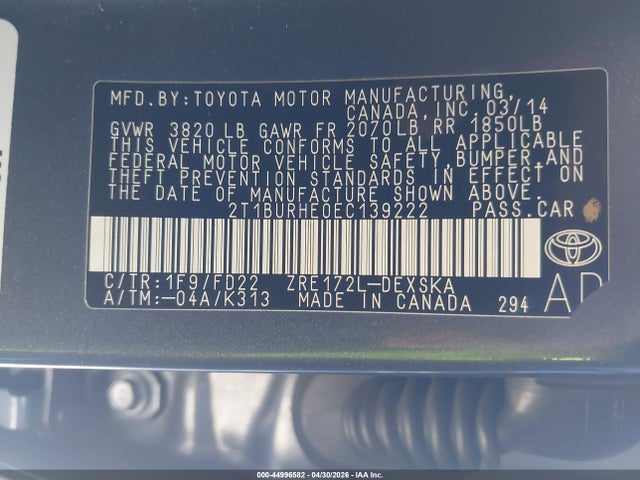 Toyota Corolla S Plus 2014 2T1BURHE0EC139222 Image 9