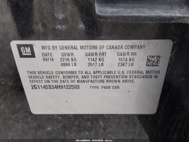 Продажа на аукционе авто 2017 Chevrolet Impala 2lz, vin: 2G1145S34H9122593, номер лота: 44996584