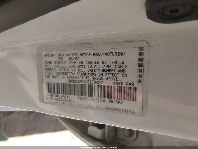 Продаж на аукціоні авто 2003 Toyota Corolla Le, vin: 1NXBR32EX3Z103427, номер лоту: 44996594