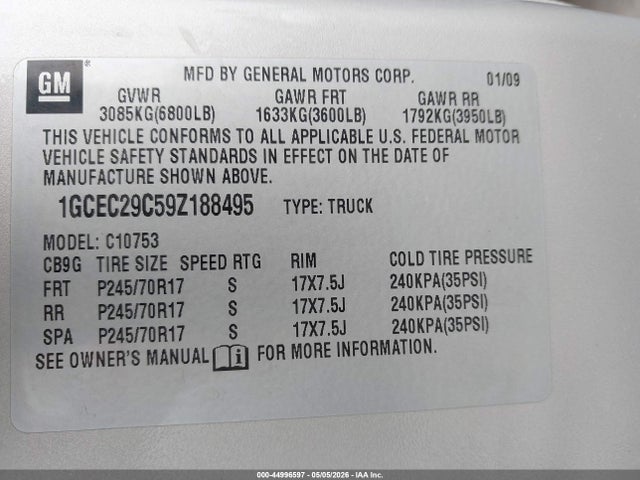 Продажа на аукционе авто 2009 Chevrolet Silverado 1500 Lt, vin: 1GCEC29C59Z188495, номер лота: 44996597