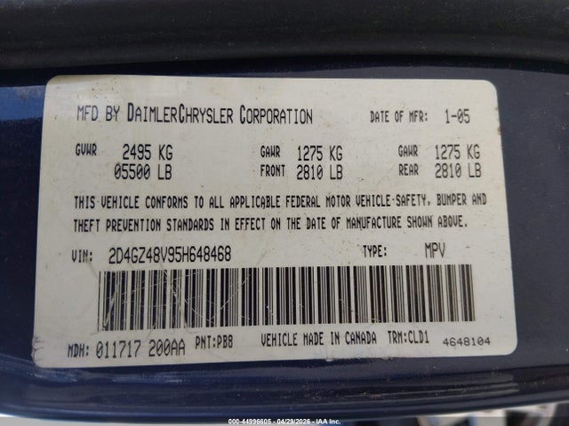 2005 Dodge Magnum Sxt მანქანა იყიდება აუქციონზე, vin: 2D4GZ48V95H648468, აუქციონის ნომერი: 44996605