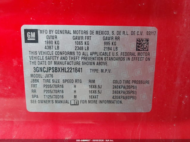 Chevrolet Trax Lt 2017 3GNCJPSBXHL221841 Image 9