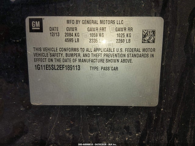 44996618 :رقم المزاد ، 1G11E5SL2EF189113 vin ، 2014 Chevrolet Malibu 2lt مزاد بيع