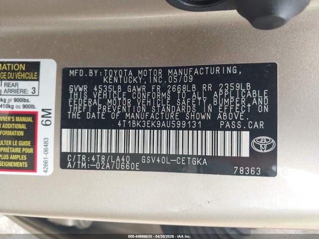 Продаж на аукціоні авто 2010 Toyota Camry Xle V6, vin: 4T1BK3EK9AU599131, номер лоту: 44996630