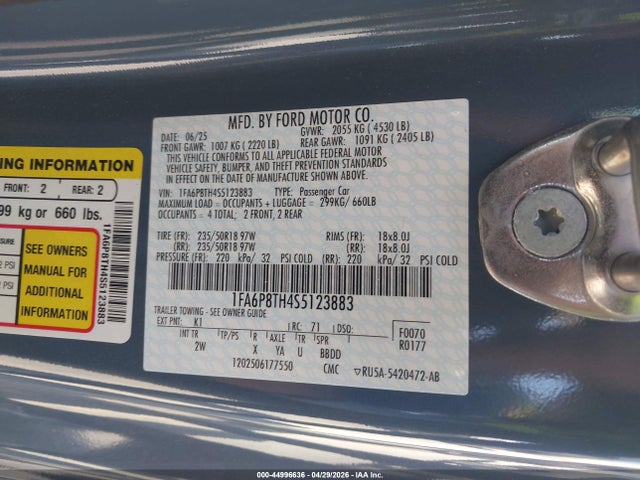 Ford Mustang Ecoboost Fastback 2025 1FA6P8TH4S5123883 Image 9
