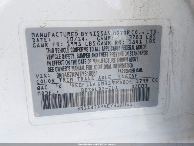 3N1AB7AP4EY318061 Nissan SENTRA SV