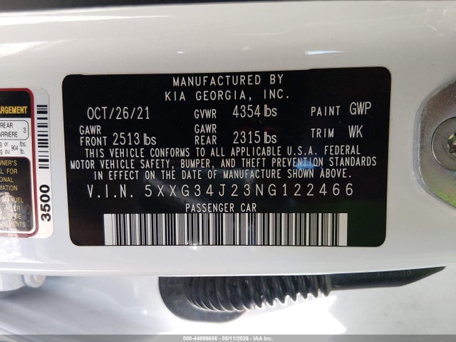 KIA K5 EX 2022 5XXG34J23NG122466 Image 9