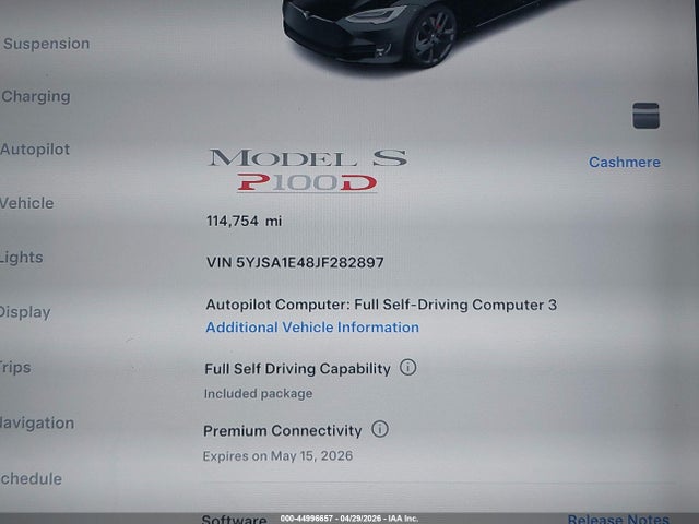 Aukcja sprzedaży 2018 Tesla Model S, vin: 5YJSA1E48JF282897, numer aukcji: 44996657