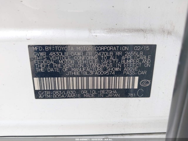 Lexus GS 350 2015 JTHBE1BL3FA009574 Image 9