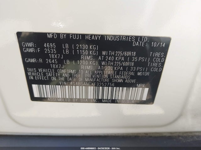 4S4BSANCXF3252756 Subaru Outback 2.5i Limited