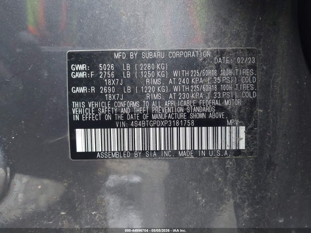 4S4BTGPDXP3181758 Subaru Outback Touring Xt
